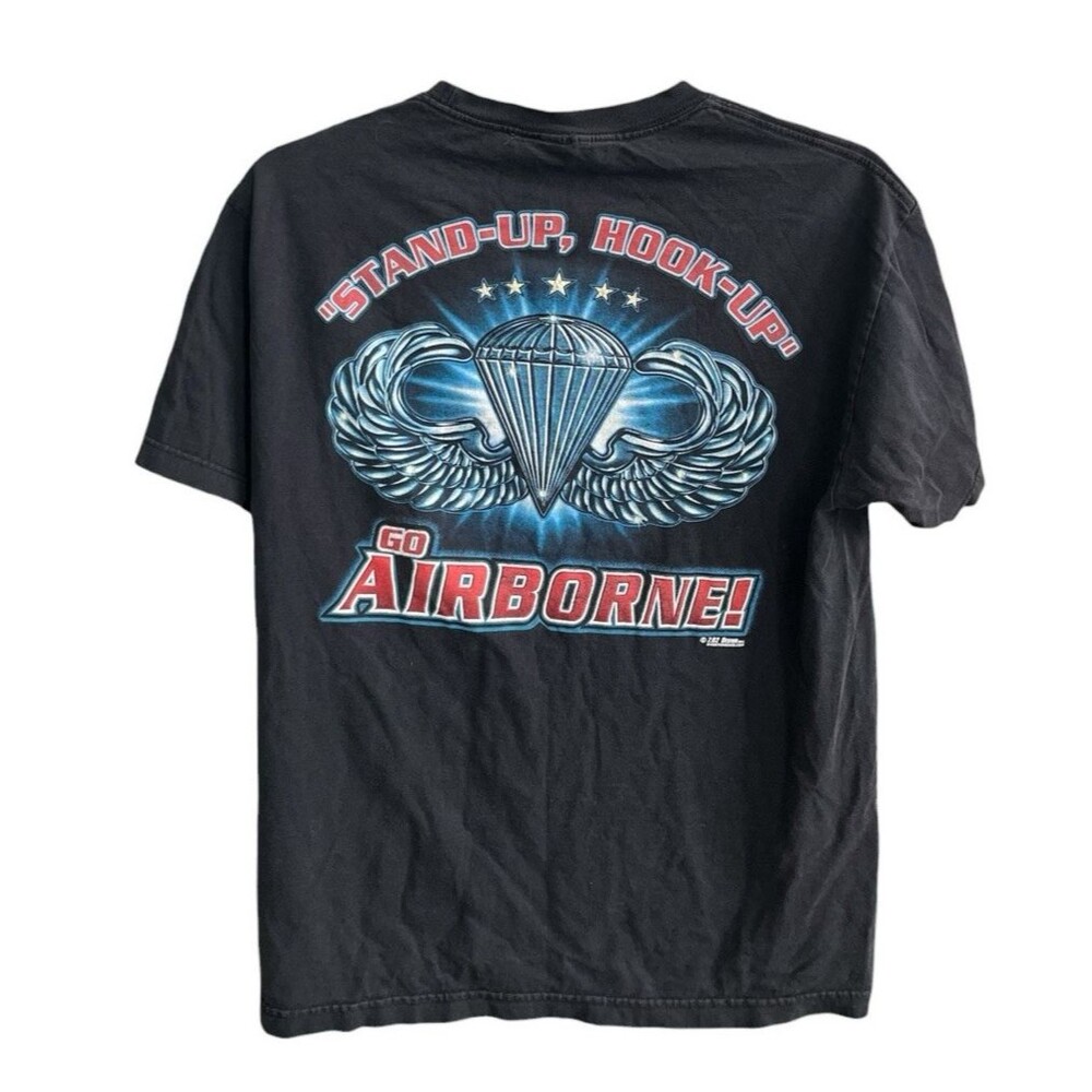Vintage 7.62 Design Mens T-shirt US Army  Airborne Double Sided Size Large